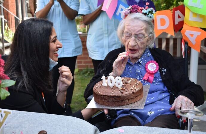 108-year-old May celebrates her birthday with family and friends